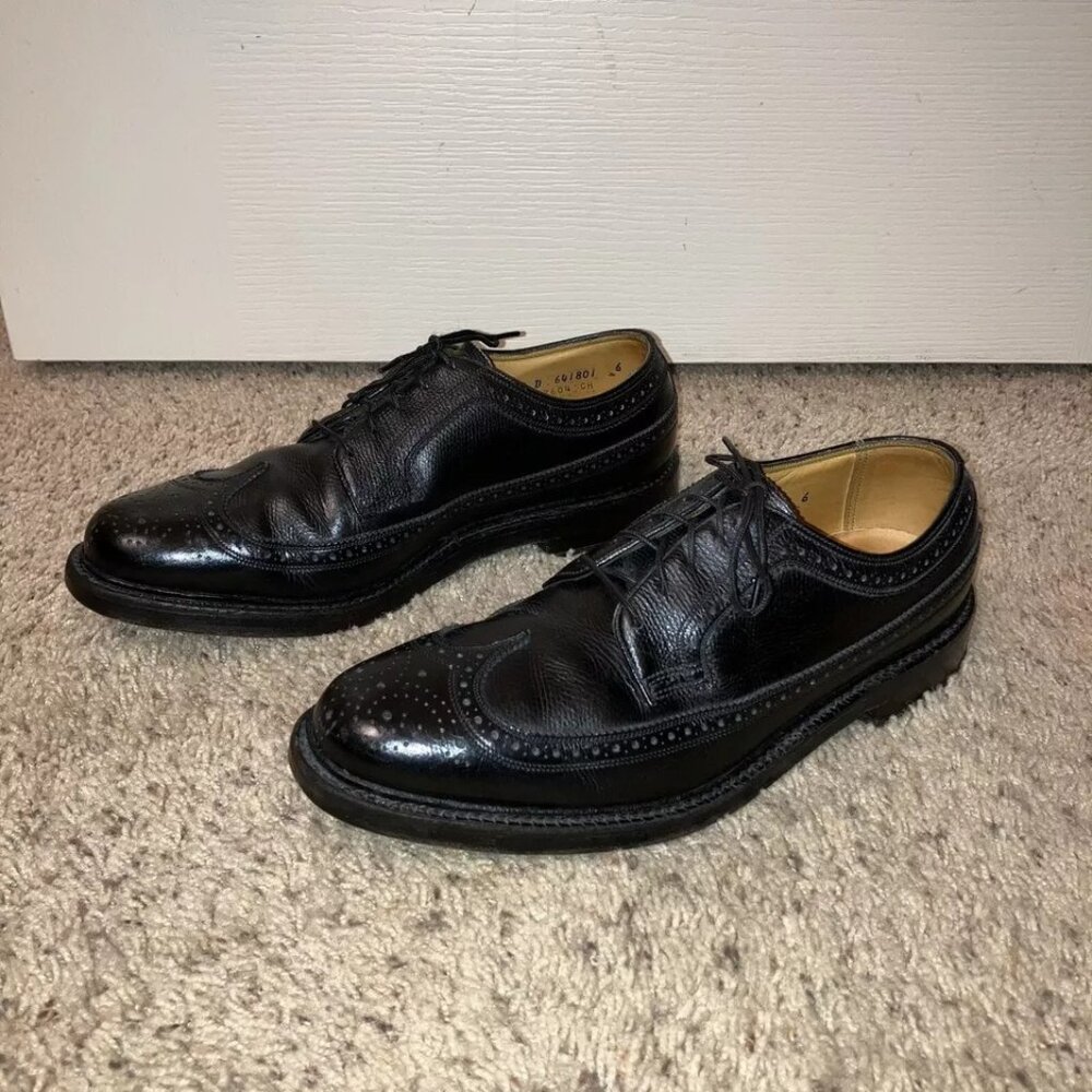 FLORSHEIM IMPERIAL Dress Shoes #92604 Wing Tips V CLEAT 5 Nail - BLACK Sz 7.5 D